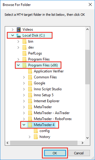 Navigate to MT4 directory window