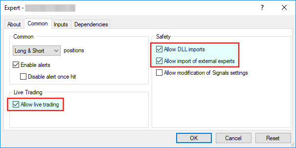 Property window, common tab